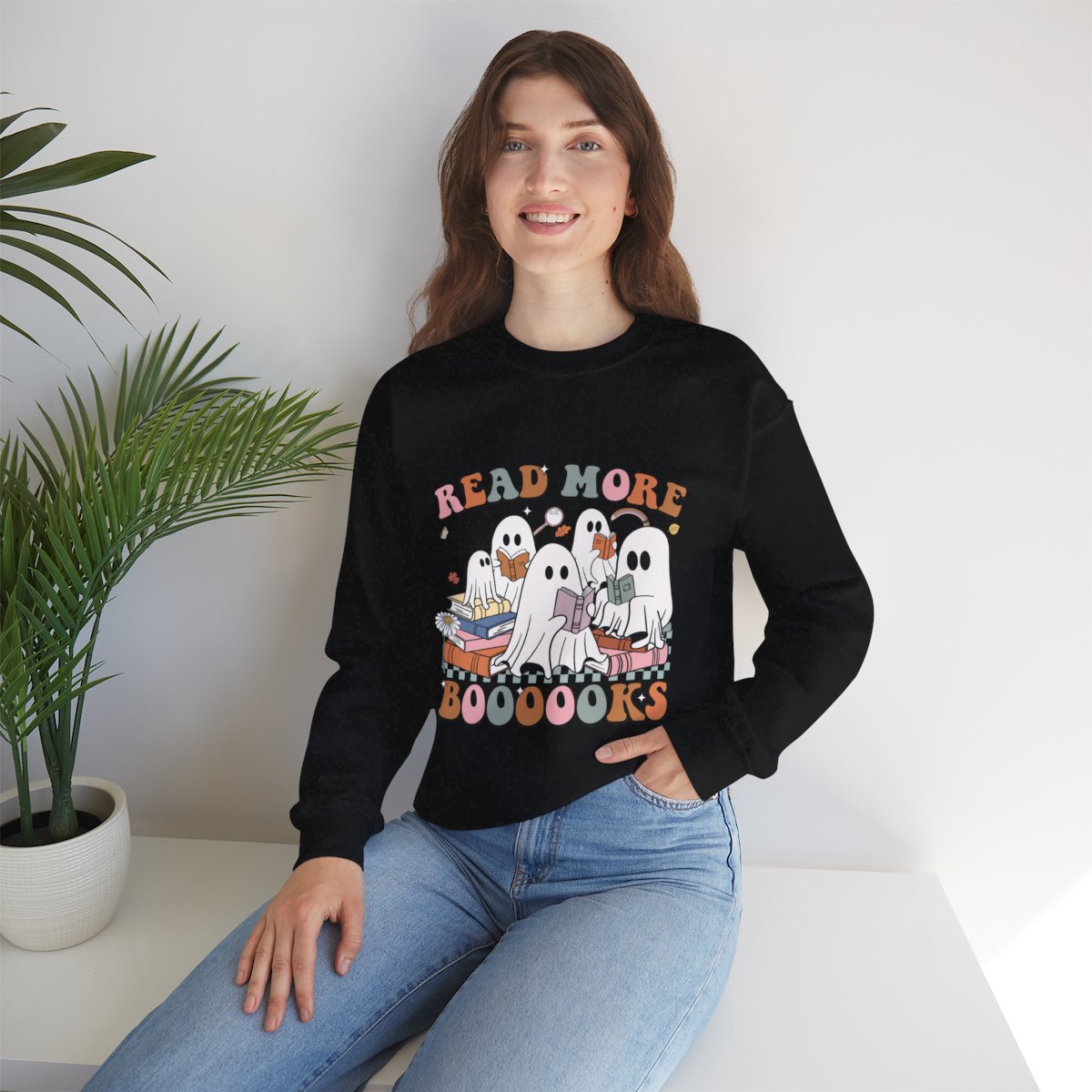 PRE-ORDER—Ghostly Book Lovers Crewneck Sweatshirt - Perfect for Halloween, Cozy Reads, Bookworms, Unique Gift for Readers, Fall Fashion